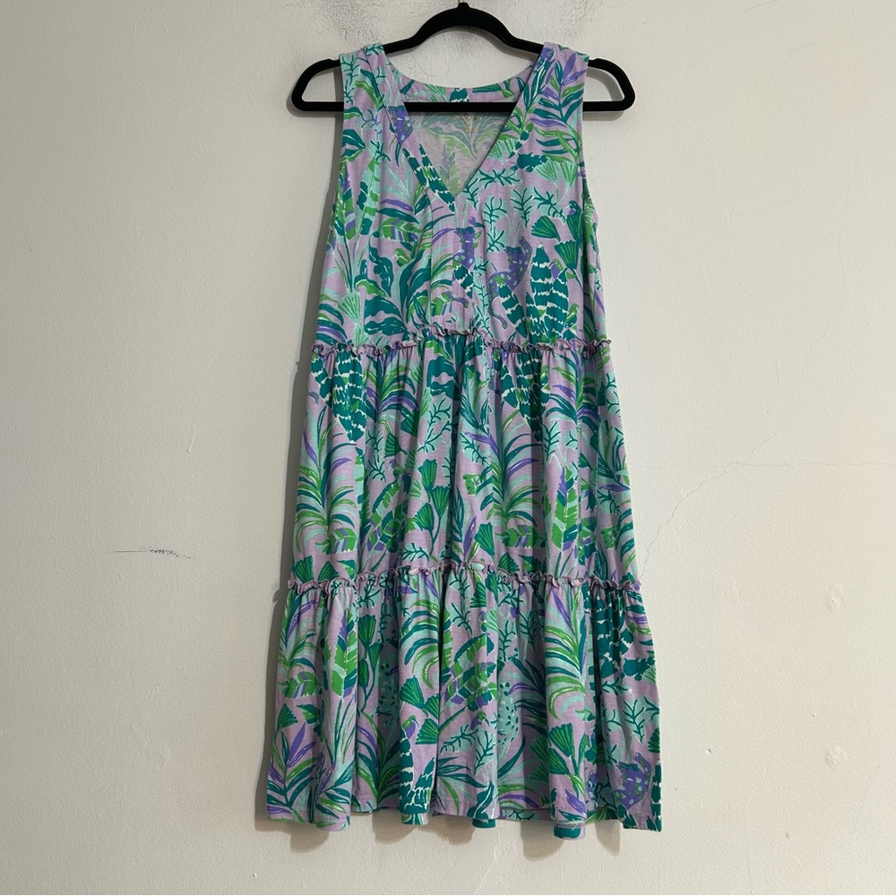 Lilly Pulitzer Lorina Swing V-Neck Cotton Mini Dress Purple Iris on the Chase